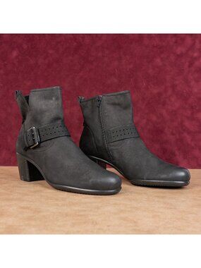 Ecco Women Touch Black Leather Moto Biker Heeled Boots size 10-10.5US EUR 41